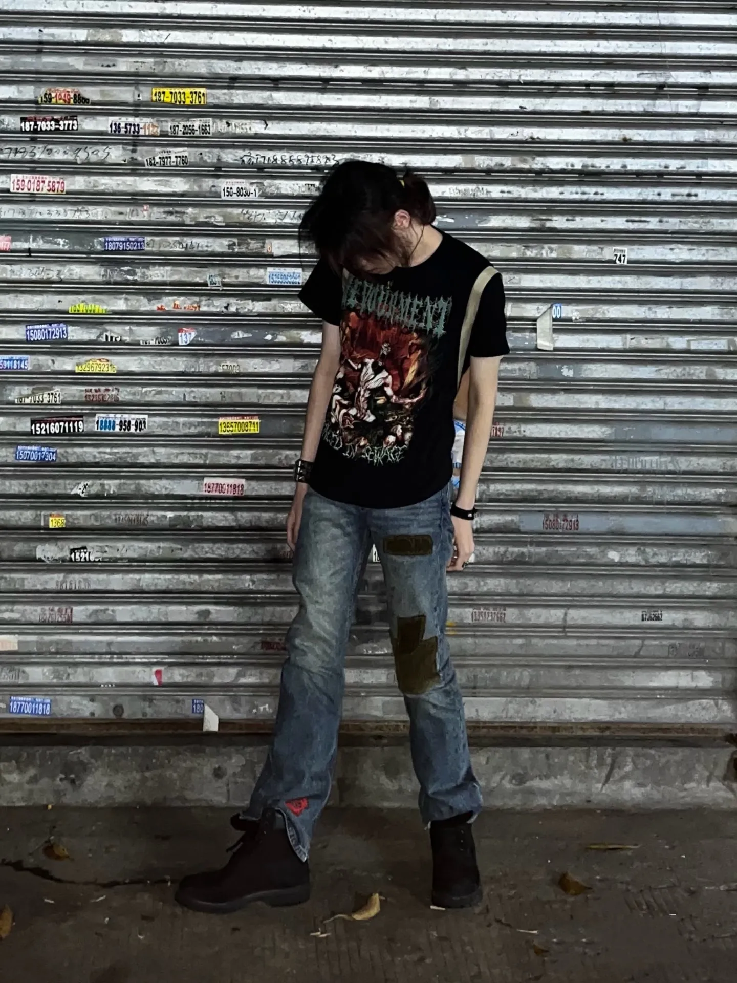 ERD Melancholic Rich Second Generation Patch Jeans Blue Upper Body Picture